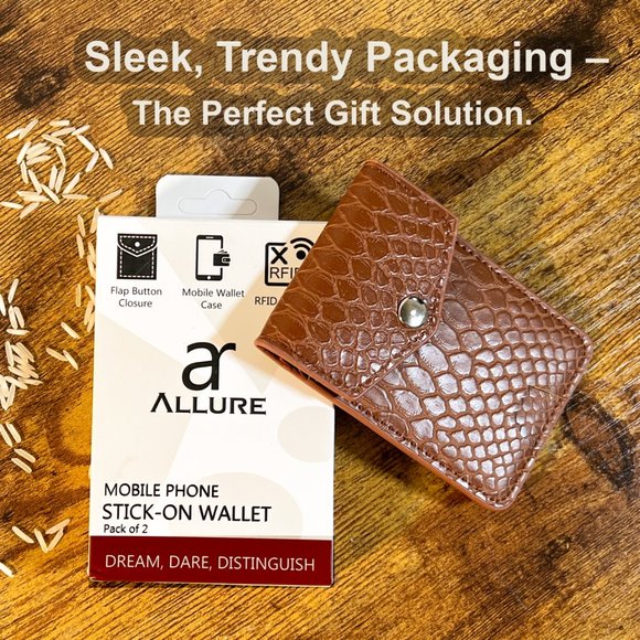 AR Allure Stick on Card Holder for Back of Phone RFID Blocking, Pack of 2, Brown - Picture 2 of 8